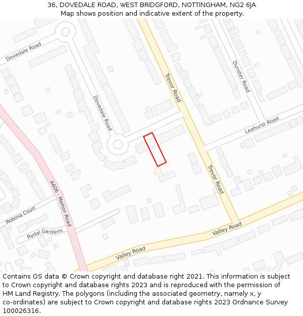36, DOVEDALE ROAD, WEST BRIDGFORD, NOTTINGHAM, NG2 6JA: Location map and indicative extent of plot