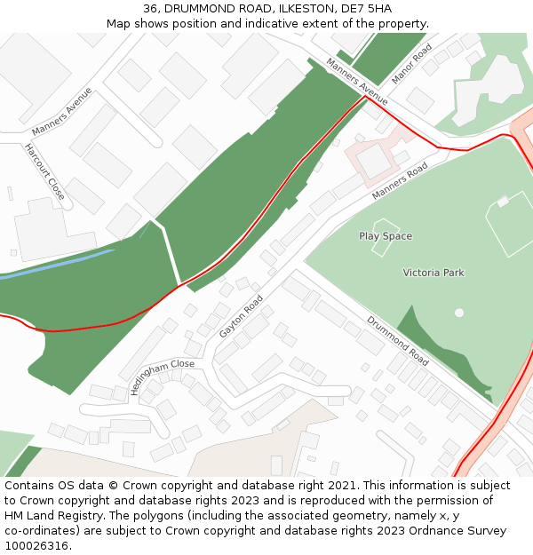 36, DRUMMOND ROAD, ILKESTON, DE7 5HA: Location map and indicative extent of plot