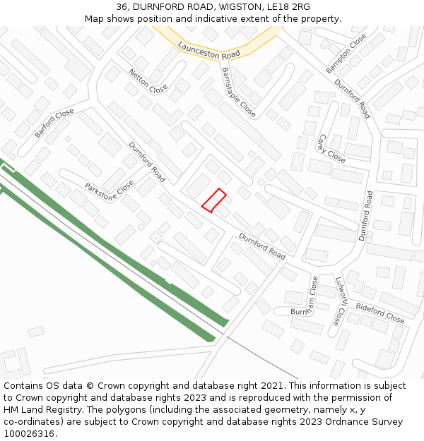36, DURNFORD ROAD, WIGSTON, LE18 2RG: Location map and indicative extent of plot