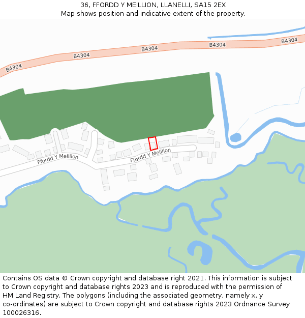 36, FFORDD Y MEILLION, LLANELLI, SA15 2EX: Location map and indicative extent of plot