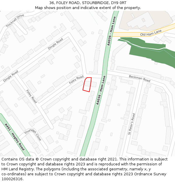 36, FOLEY ROAD, STOURBRIDGE, DY9 0RT: Location map and indicative extent of plot