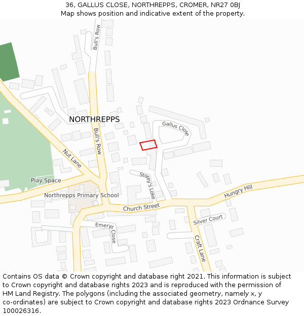 36, GALLUS CLOSE, NORTHREPPS, CROMER, NR27 0BJ: Location map and indicative extent of plot