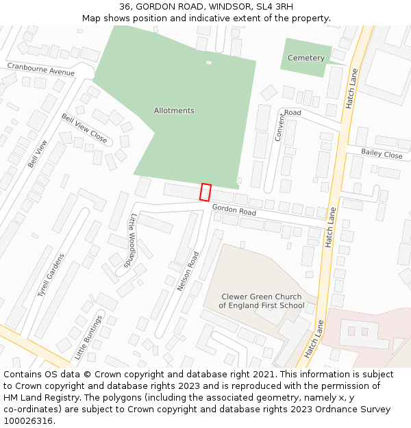 36, GORDON ROAD, WINDSOR, SL4 3RH: Location map and indicative extent of plot