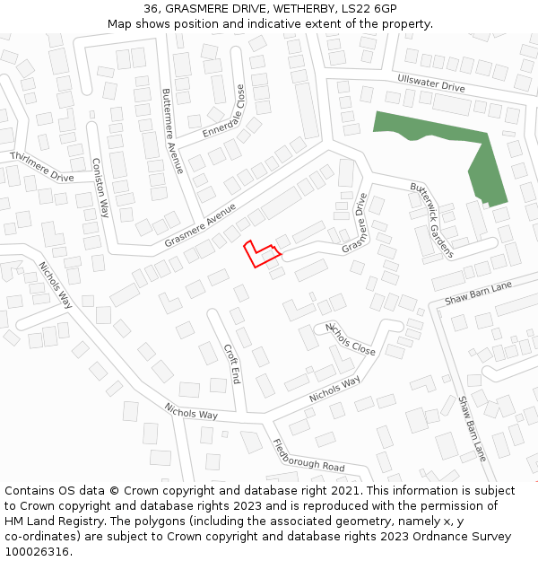 36, GRASMERE DRIVE, WETHERBY, LS22 6GP: Location map and indicative extent of plot