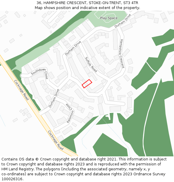 36, HAMPSHIRE CRESCENT, STOKE-ON-TRENT, ST3 4TR: Location map and indicative extent of plot