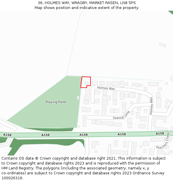 36, HOLMES WAY, WRAGBY, MARKET RASEN, LN8 5PS: Location map and indicative extent of plot