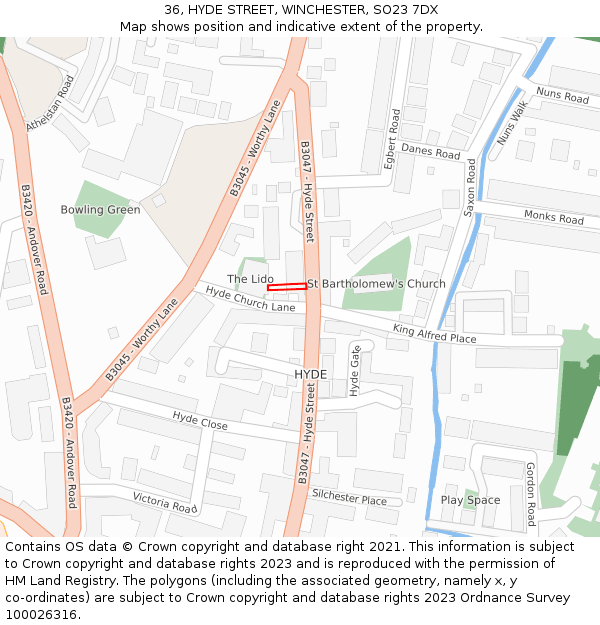 36, HYDE STREET, WINCHESTER, SO23 7DX: Location map and indicative extent of plot