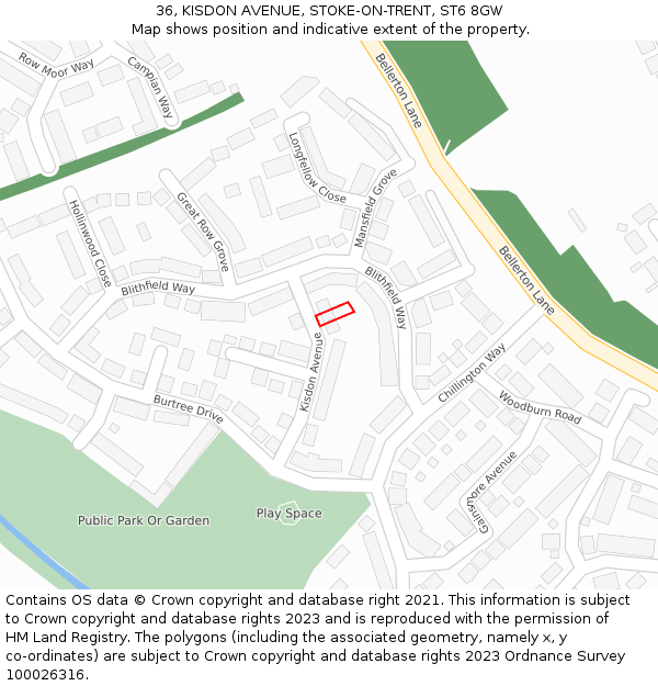 36, KISDON AVENUE, STOKE-ON-TRENT, ST6 8GW: Location map and indicative extent of plot