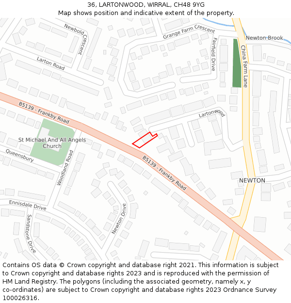 36, LARTONWOOD, WIRRAL, CH48 9YG: Location map and indicative extent of plot