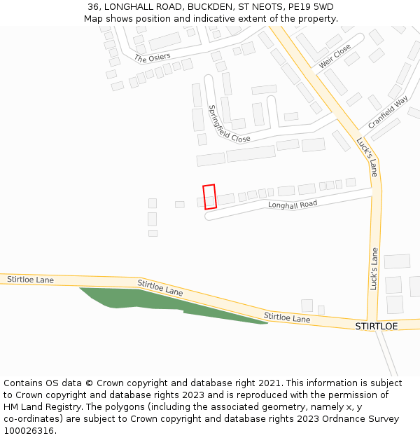 36, LONGHALL ROAD, BUCKDEN, ST NEOTS, PE19 5WD: Location map and indicative extent of plot