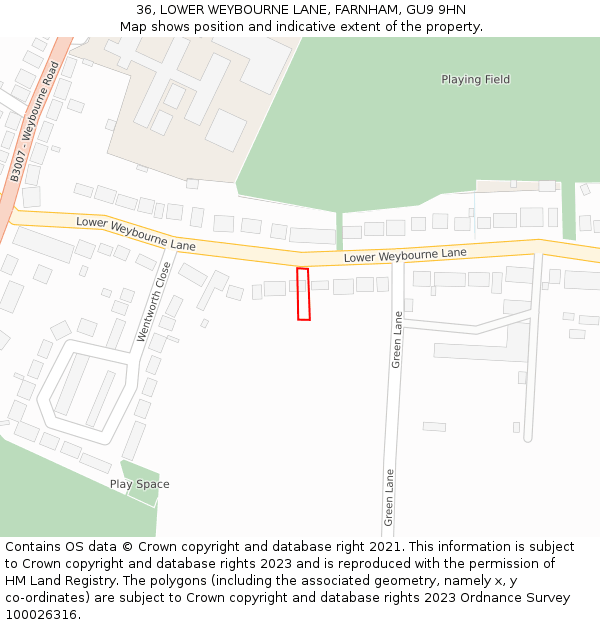 36, LOWER WEYBOURNE LANE, FARNHAM, GU9 9HN: Location map and indicative extent of plot