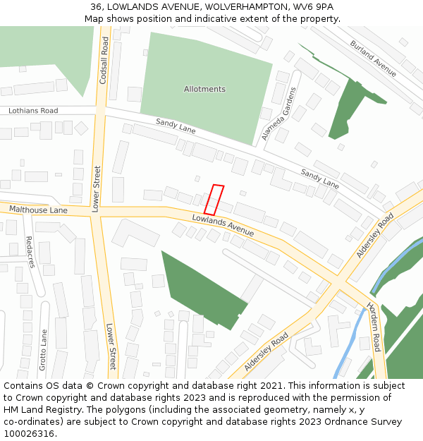 36, LOWLANDS AVENUE, WOLVERHAMPTON, WV6 9PA: Location map and indicative extent of plot