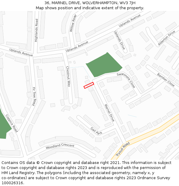 36, MARNEL DRIVE, WOLVERHAMPTON, WV3 7JH: Location map and indicative extent of plot