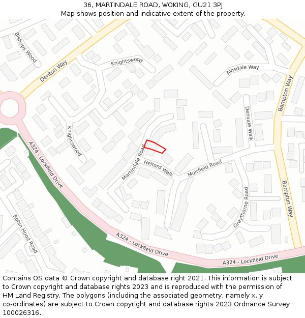 36, MARTINDALE ROAD, WOKING, GU21 3PJ: Location map and indicative extent of plot