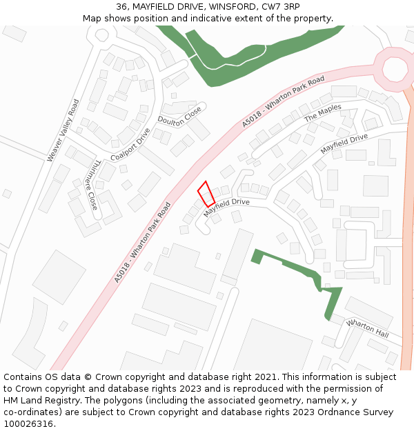 36, MAYFIELD DRIVE, WINSFORD, CW7 3RP: Location map and indicative extent of plot