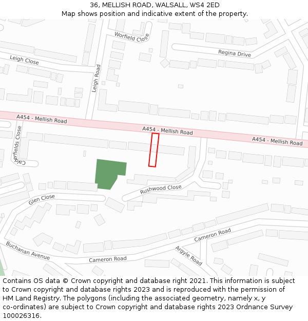 36, MELLISH ROAD, WALSALL, WS4 2ED: Location map and indicative extent of plot