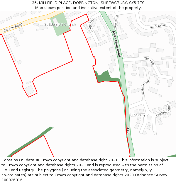 36, MILLFIELD PLACE, DORRINGTON, SHREWSBURY, SY5 7ES: Location map and indicative extent of plot