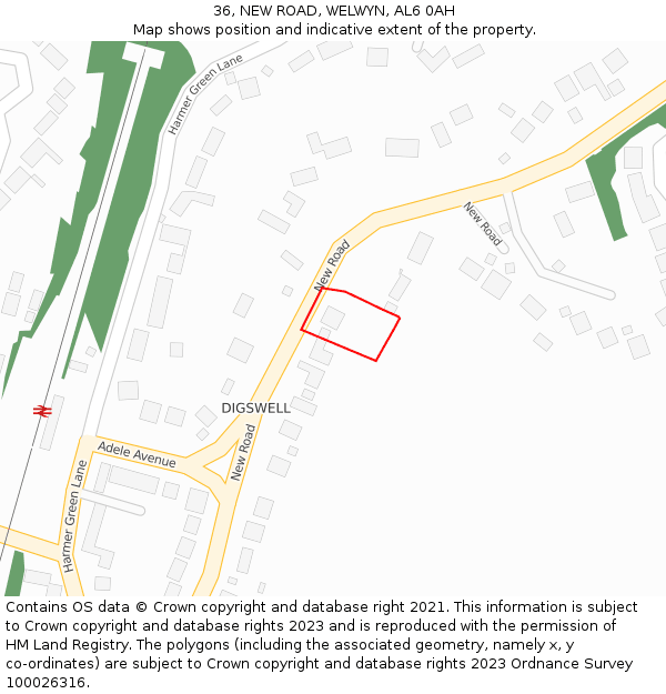 36, NEW ROAD, WELWYN, AL6 0AH: Location map and indicative extent of plot
