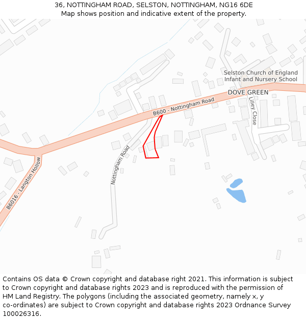 36, NOTTINGHAM ROAD, SELSTON, NOTTINGHAM, NG16 6DE: Location map and indicative extent of plot