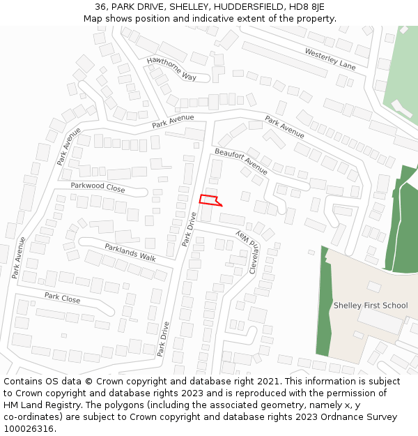 36, PARK DRIVE, SHELLEY, HUDDERSFIELD, HD8 8JE: Location map and indicative extent of plot