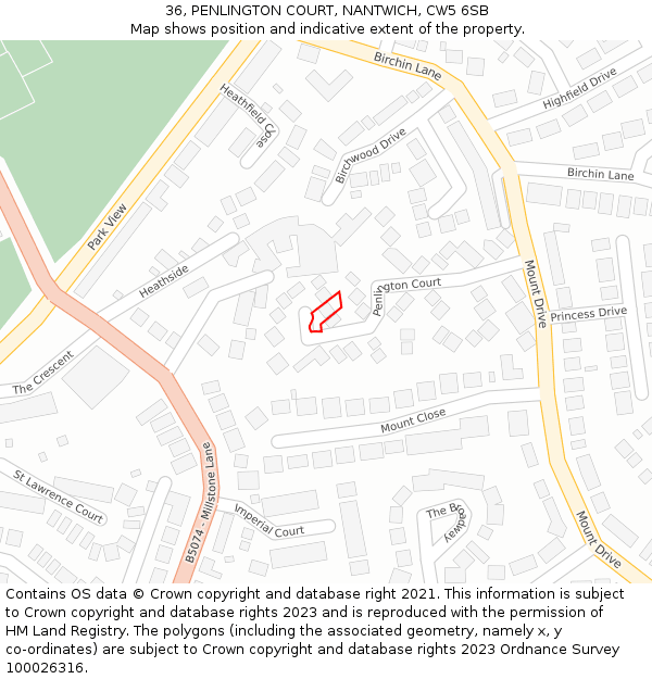 36, PENLINGTON COURT, NANTWICH, CW5 6SB: Location map and indicative extent of plot