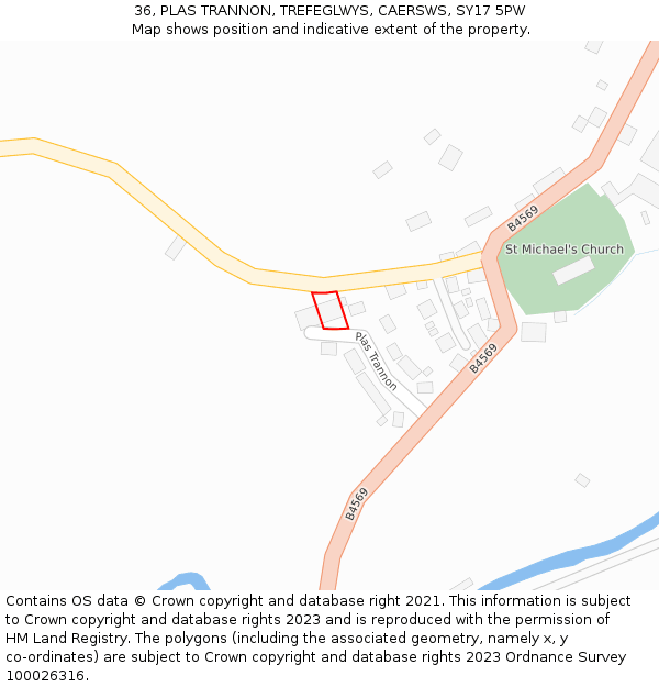 36, PLAS TRANNON, TREFEGLWYS, CAERSWS, SY17 5PW: Location map and indicative extent of plot