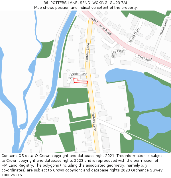 36, POTTERS LANE, SEND, WOKING, GU23 7AL: Location map and indicative extent of plot