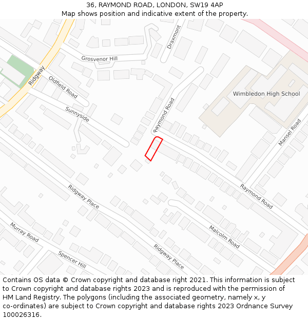 36, RAYMOND ROAD, LONDON, SW19 4AP: Location map and indicative extent of plot