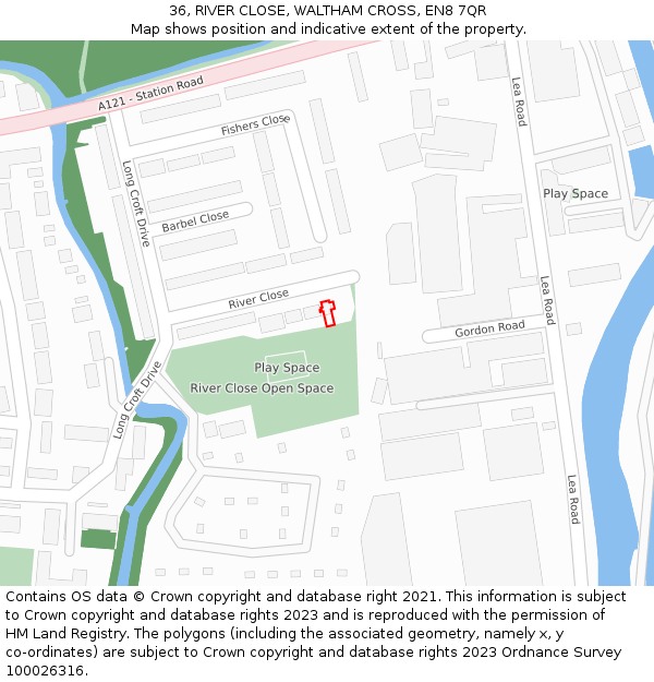 36, RIVER CLOSE, WALTHAM CROSS, EN8 7QR: Location map and indicative extent of plot