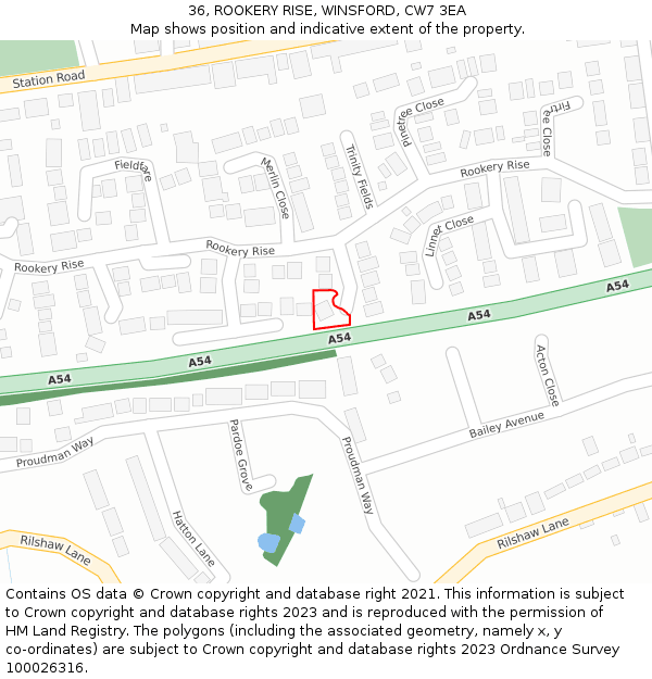 36, ROOKERY RISE, WINSFORD, CW7 3EA: Location map and indicative extent of plot