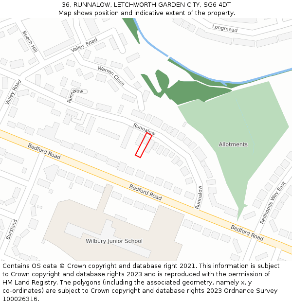 36, RUNNALOW, LETCHWORTH GARDEN CITY, SG6 4DT: Location map and indicative extent of plot