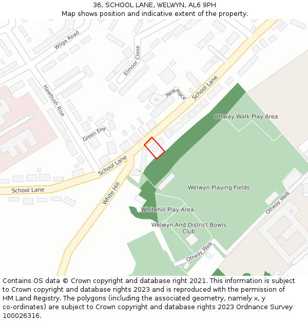 36, SCHOOL LANE, WELWYN, AL6 9PH: Location map and indicative extent of plot