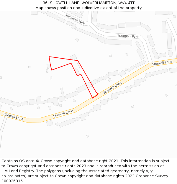 36, SHOWELL LANE, WOLVERHAMPTON, WV4 4TT: Location map and indicative extent of plot