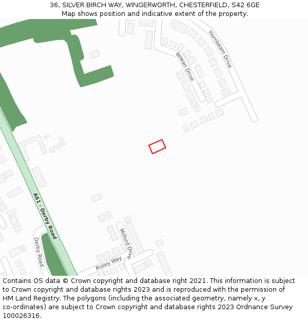 36, SILVER BIRCH WAY, WINGERWORTH, CHESTERFIELD, S42 6GE: Location map and indicative extent of plot