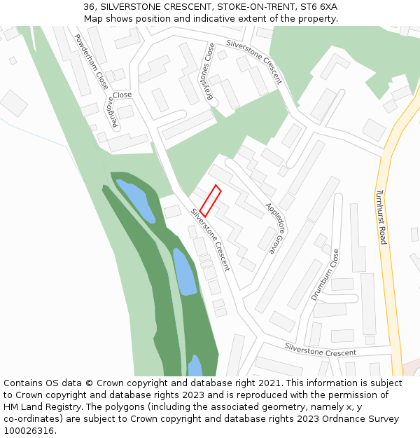 36, SILVERSTONE CRESCENT, STOKE-ON-TRENT, ST6 6XA: Location map and indicative extent of plot