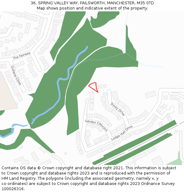 36, SPRING VALLEY WAY, FAILSWORTH, MANCHESTER, M35 0TD: Location map and indicative extent of plot