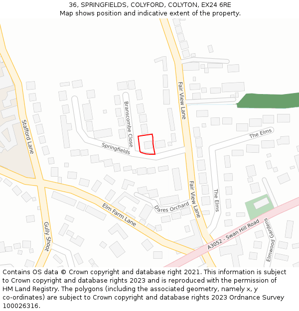 36, SPRINGFIELDS, COLYFORD, COLYTON, EX24 6RE: Location map and indicative extent of plot