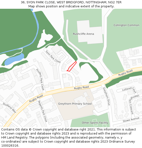 36, SYON PARK CLOSE, WEST BRIDGFORD, NOTTINGHAM, NG2 7ER: Location map and indicative extent of plot