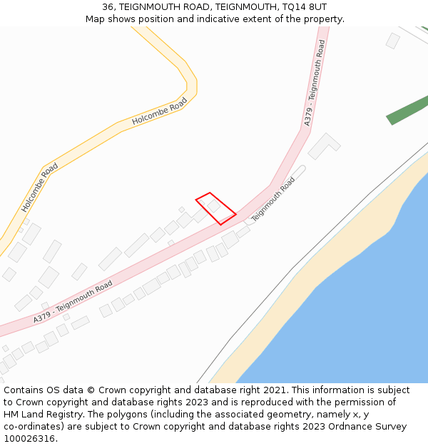 36, TEIGNMOUTH ROAD, TEIGNMOUTH, TQ14 8UT: Location map and indicative extent of plot