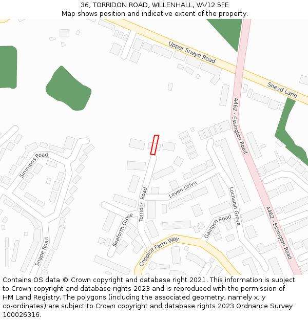 36, TORRIDON ROAD, WILLENHALL, WV12 5FE: Location map and indicative extent of plot