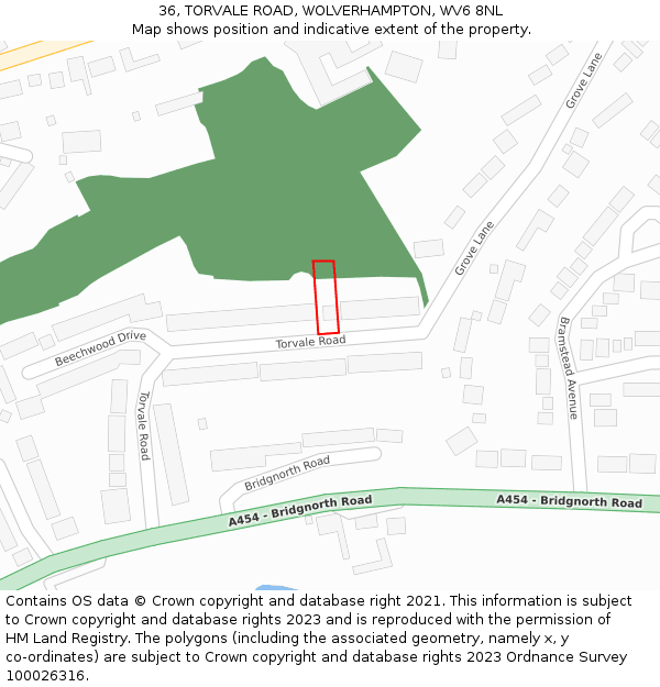 36, TORVALE ROAD, WOLVERHAMPTON, WV6 8NL: Location map and indicative extent of plot