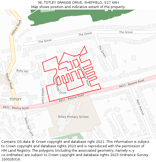 36, TOTLEY GRANGE DRIVE, SHEFFIELD, S17 4AH: Location map and indicative extent of plot