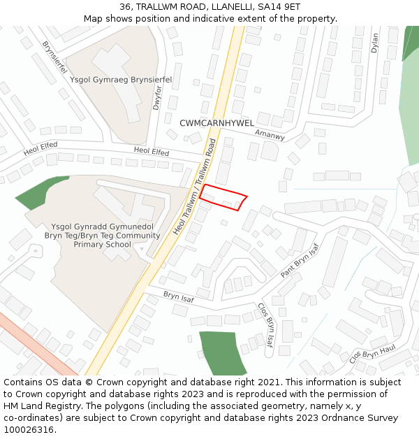 36, TRALLWM ROAD, LLANELLI, SA14 9ET: Location map and indicative extent of plot