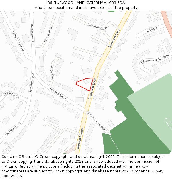 36, TUPWOOD LANE, CATERHAM, CR3 6DA: Location map and indicative extent of plot