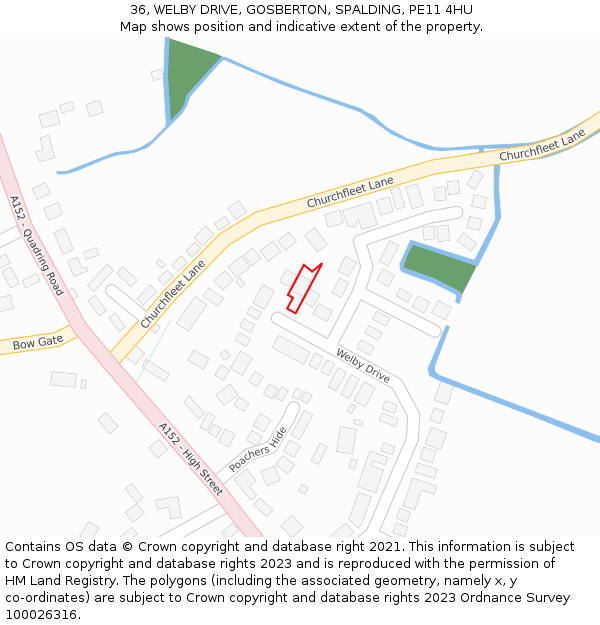36, WELBY DRIVE, GOSBERTON, SPALDING, PE11 4HU: Location map and indicative extent of plot