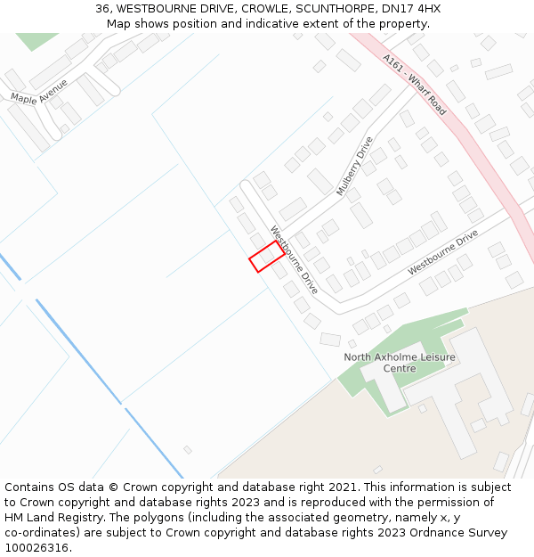 36, WESTBOURNE DRIVE, CROWLE, SCUNTHORPE, DN17 4HX: Location map and indicative extent of plot
