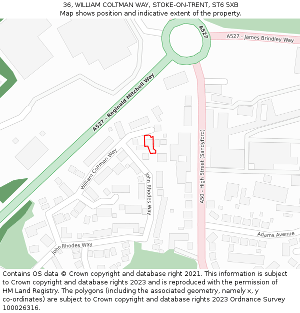 36, WILLIAM COLTMAN WAY, STOKE-ON-TRENT, ST6 5XB: Location map and indicative extent of plot