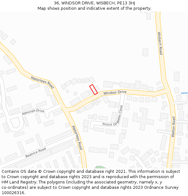 36, WINDSOR DRIVE, WISBECH, PE13 3HJ: Location map and indicative extent of plot