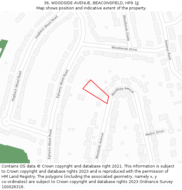 36, WOODSIDE AVENUE, BEACONSFIELD, HP9 1JJ: Location map and indicative extent of plot