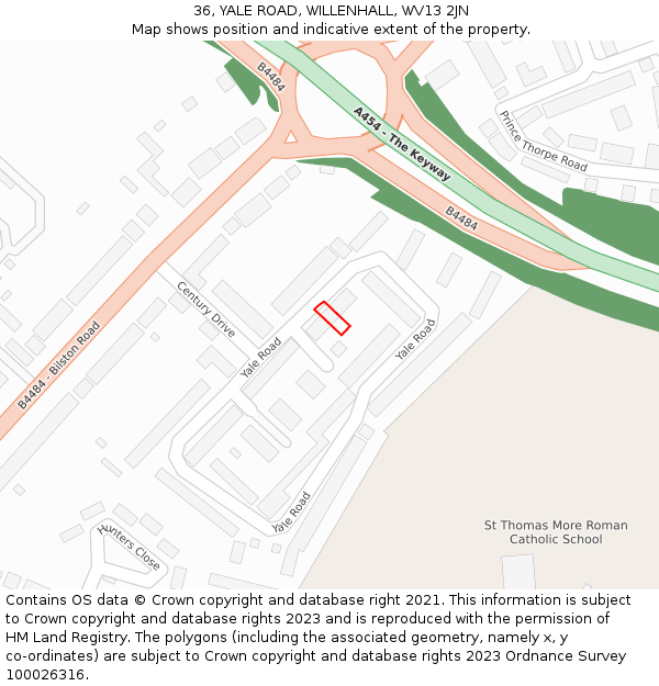 36, YALE ROAD, WILLENHALL, WV13 2JN: Location map and indicative extent of plot